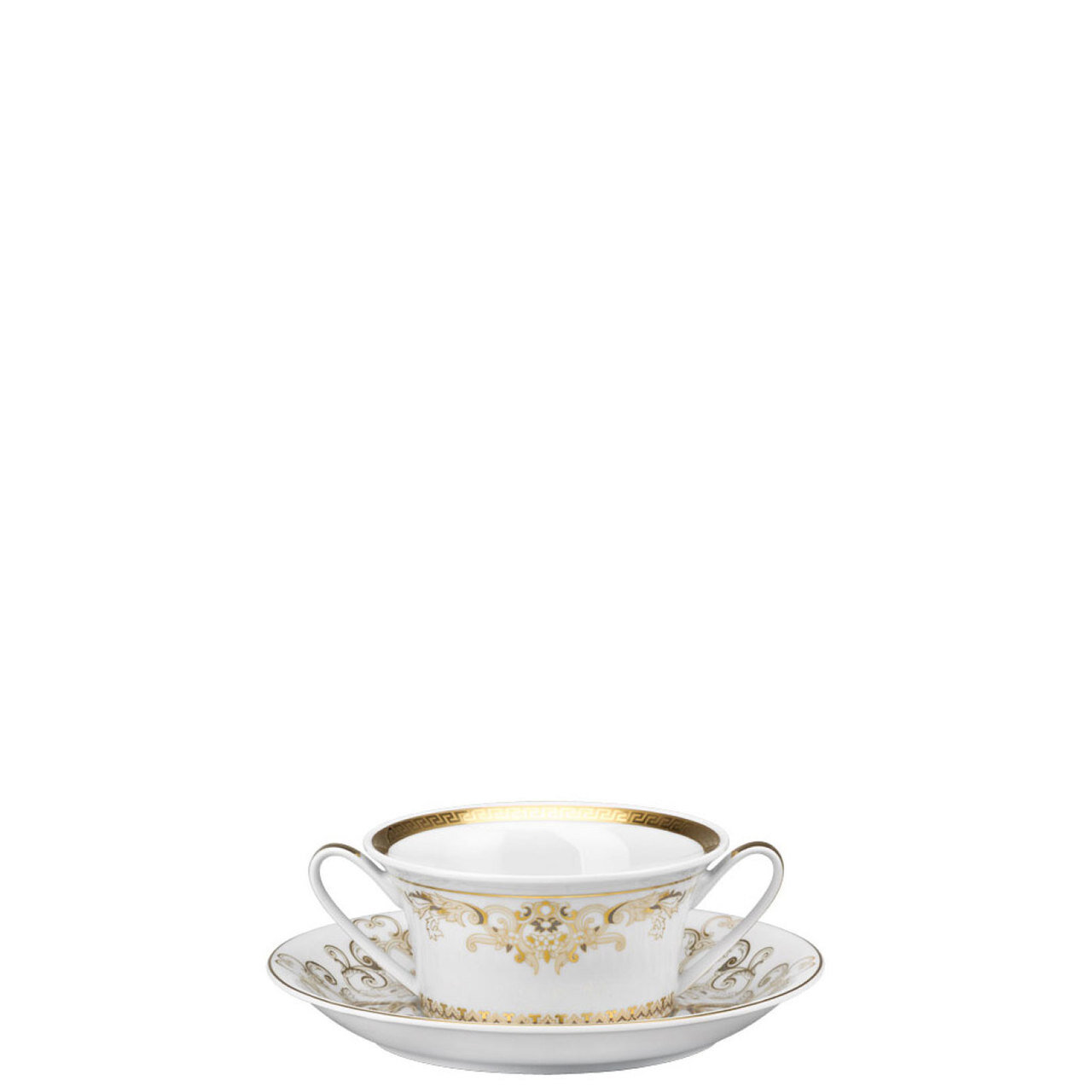 Versace Medusa Gala Gold Cream Soup Cup and Saucer 6 3/4 Inch 10 oz.
