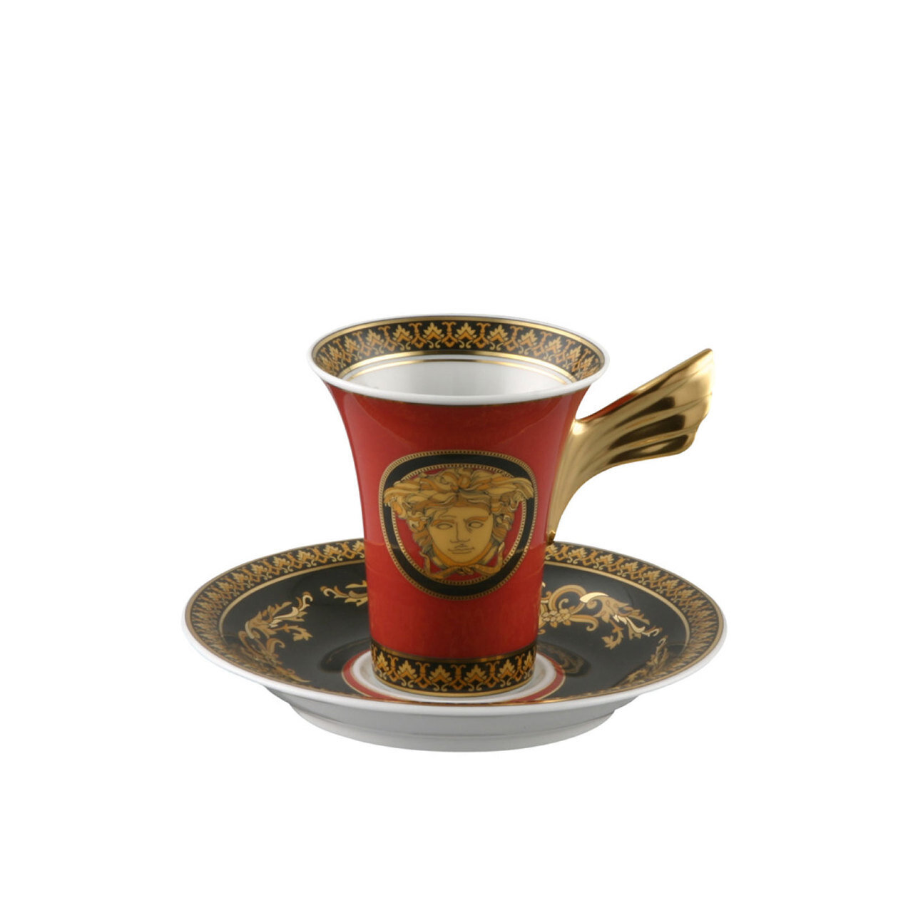 Versace Medusa Red AD Cup and Saucer 5 Inch 3 oz.