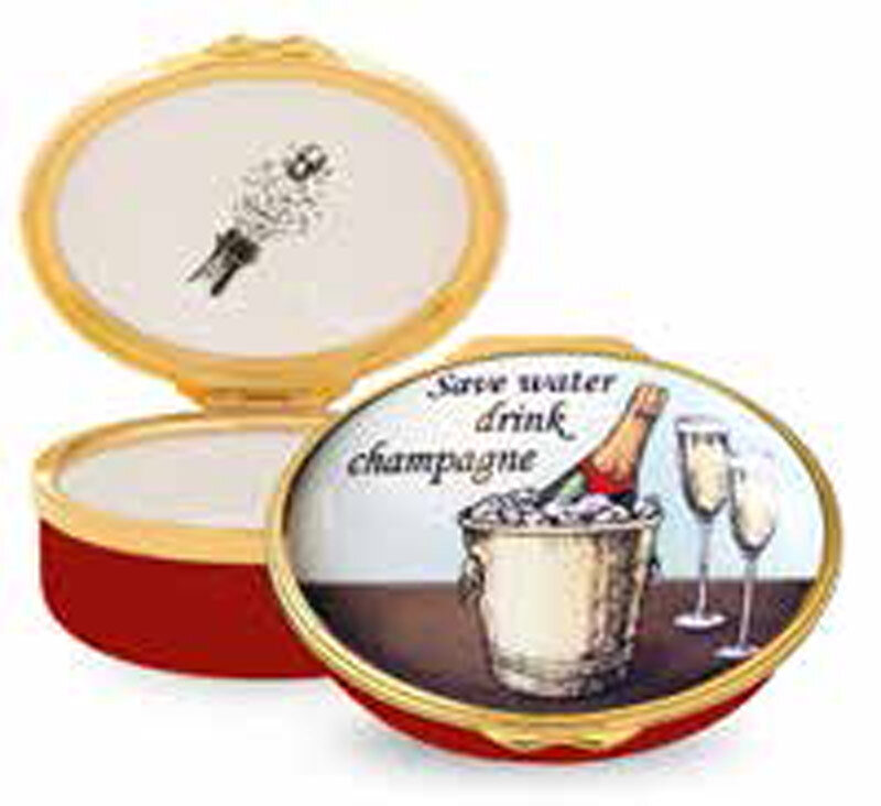 Halcyon Days Save water drink champagne Enamel Box ENSWD0602G, MPN: ENSWD0602G,