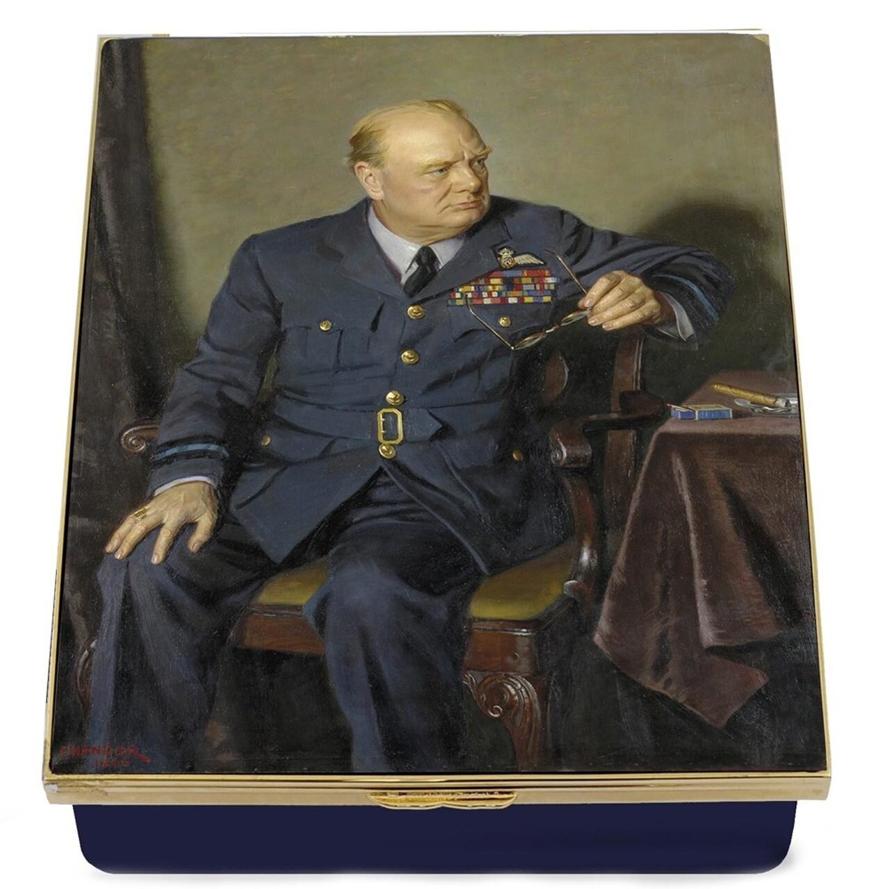 Halcyon Days Churchill Portrait by Chandor Leather Lined Enamel Box LE100 ENCHU1114G