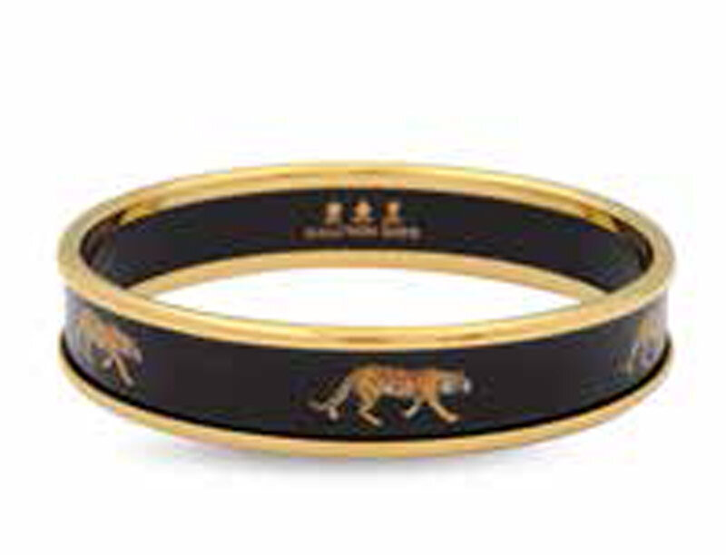 Halcyon Days 1cm MW Tiger Black Gold Medium Bangle Bracelet Hand Decorated PBMWT0210GM