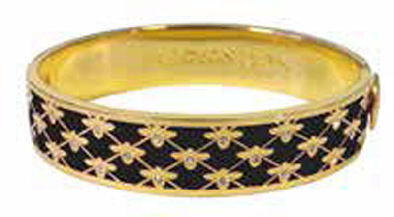 Halcyon Days 13mm Bee Sparkle Trellis Black Gold Hinged Bangle Bracelet HBBES0213G