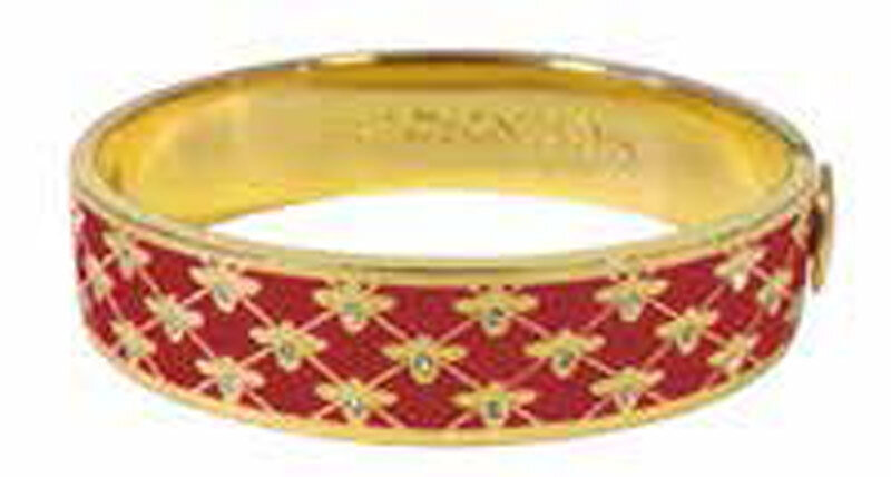 Halcyon Days 13mm Bee Sparkle Trellis Red Gold Hinged Bangle Bracelet HBBES0613G