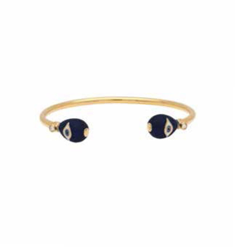 Halcyon Days Evil Eye Midnight Blue Gold Wire Bangle Bracelet BREVE11EGG, MPN: BREVE11EGG,