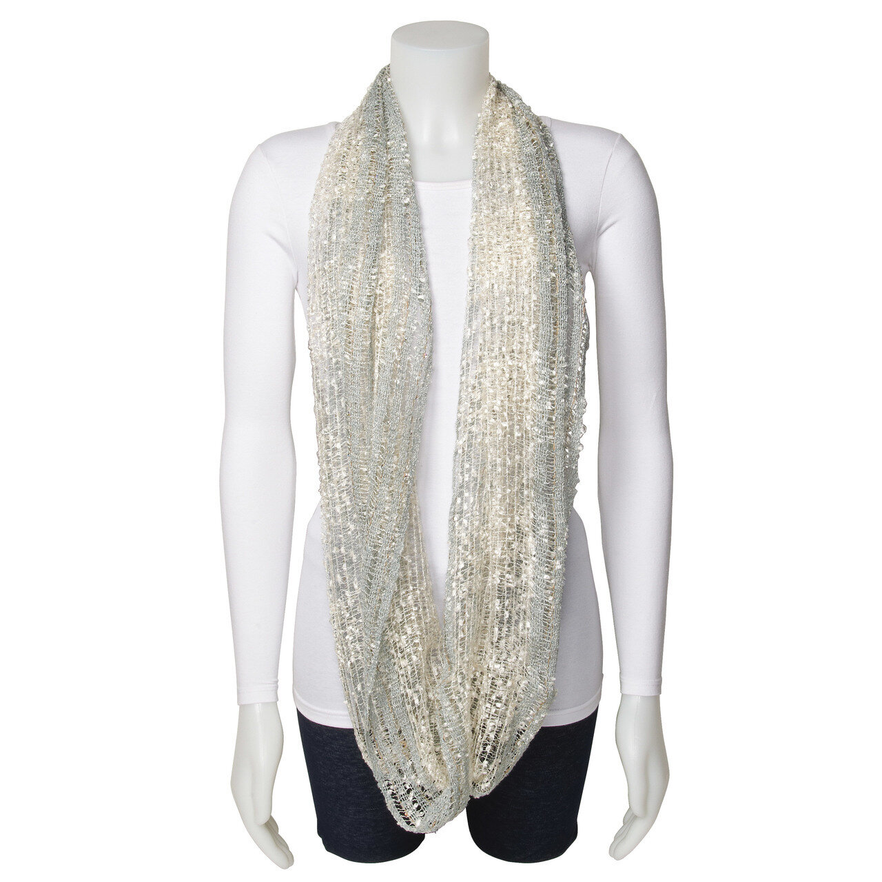 Light Blue &amp; Champagne Cream Circular Loop Scarf GM13039, MPN: GM13039, 191101416408