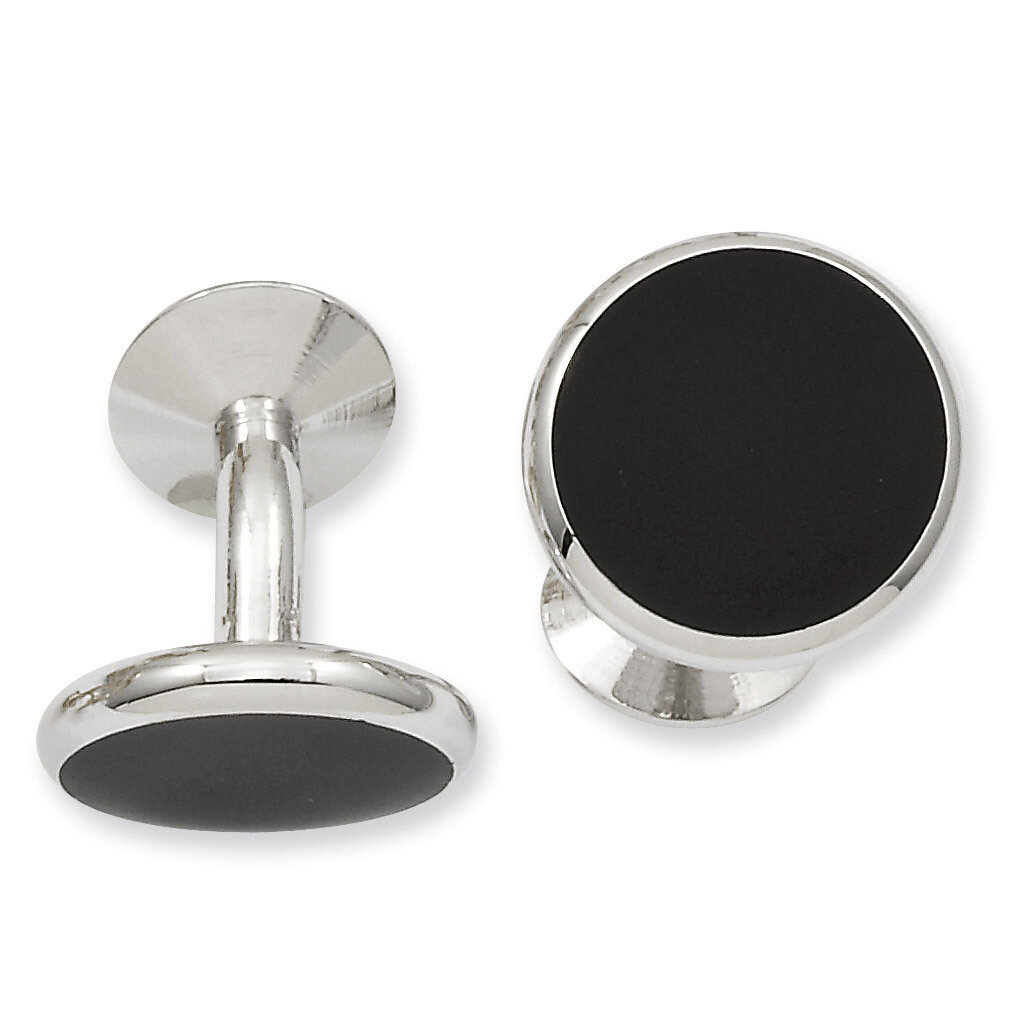 Kelly Waters Round Black Epoxy Cuff Links Rhodium-plated KW635, MPN: KW635,