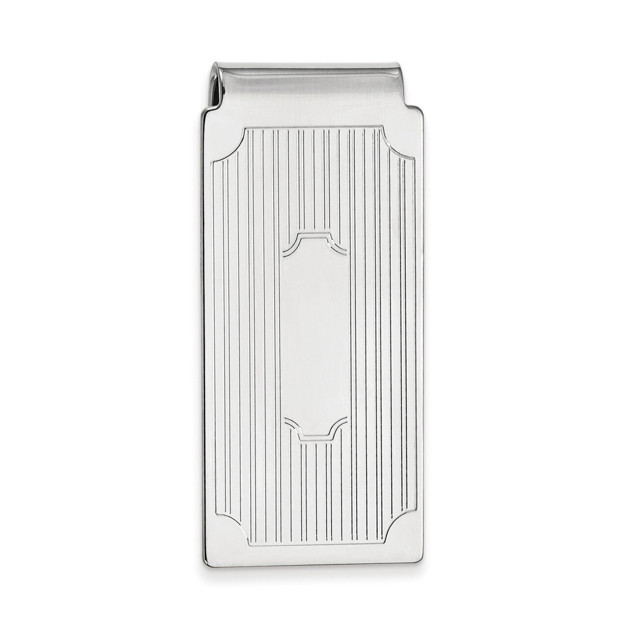 Kelly Waters Hinged Money Clip with Lines and Cut Corners Rhodium-plated KW730