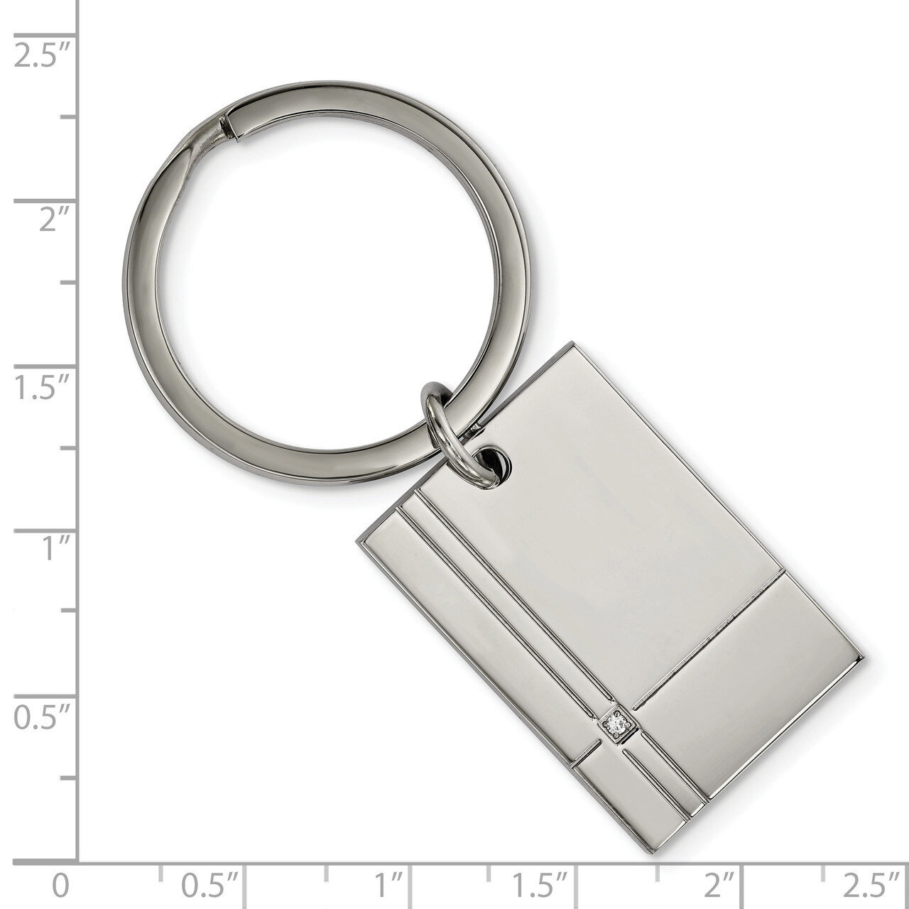 Grooved with CZ Diamond Key Chain Stainless Steel Polished SRK149, MPN: SRK149, 191101055003