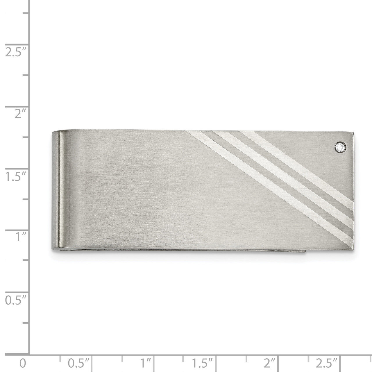 Stainless Steel Inlay Brushed with CZ Diamond Money Clip Sterling Silver SRM181