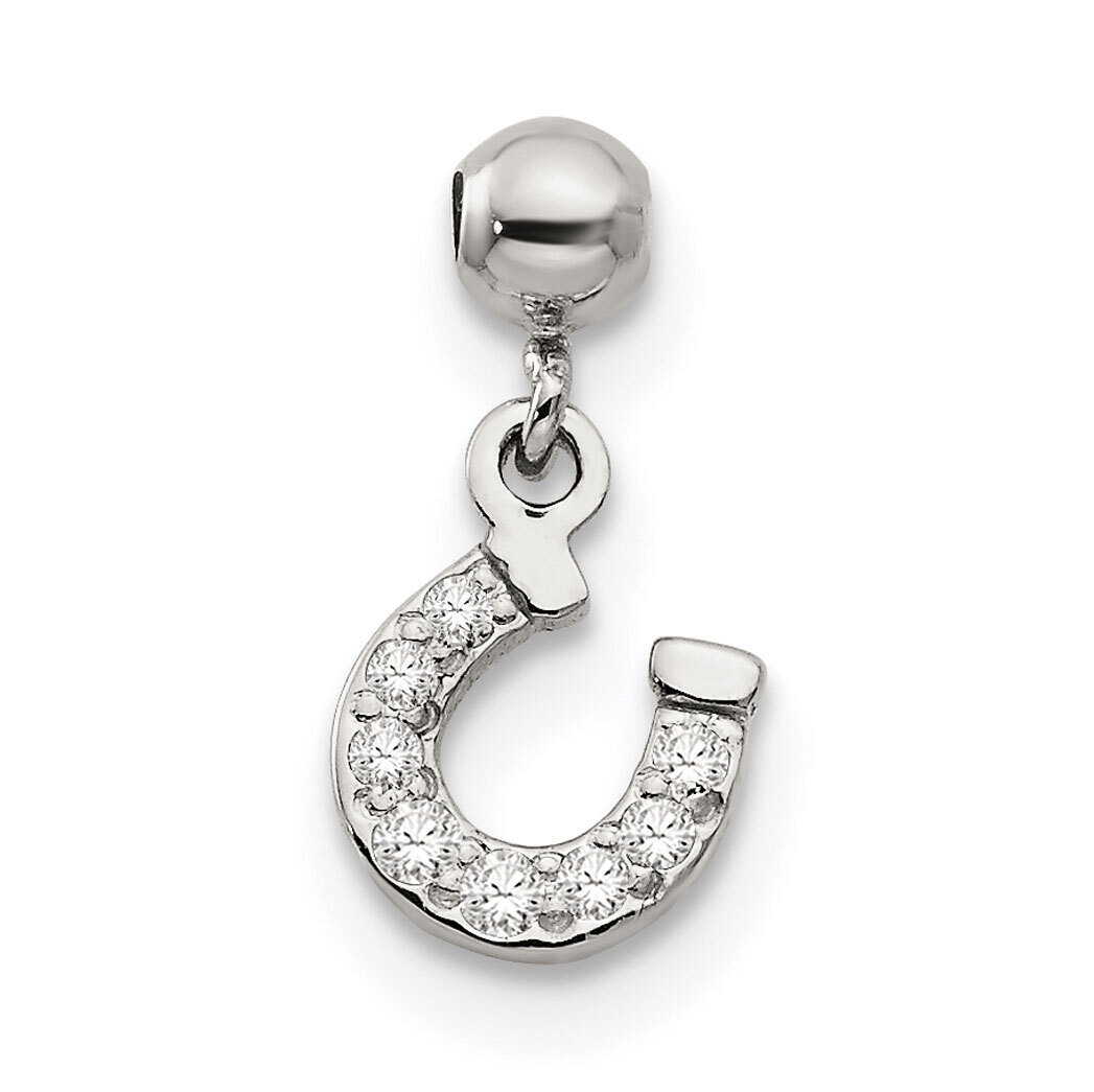 CZ Diamond Dangle Horse Shoe Charm Sterling Silver Mio Memento QMM129, MPN: QMM129,