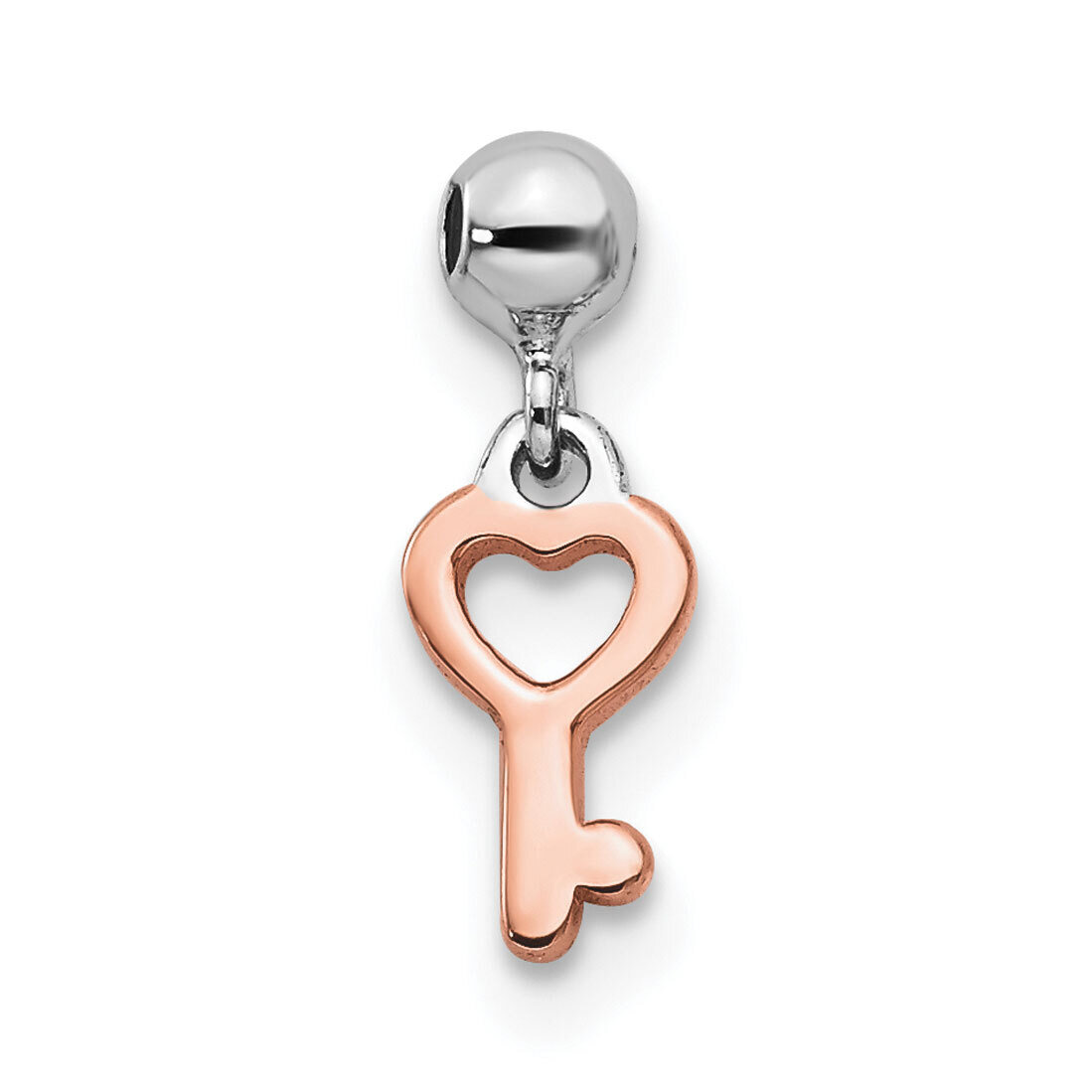 Key Heart Charm Sterling Silver Rhodium &amp; Rose Tone QMM138