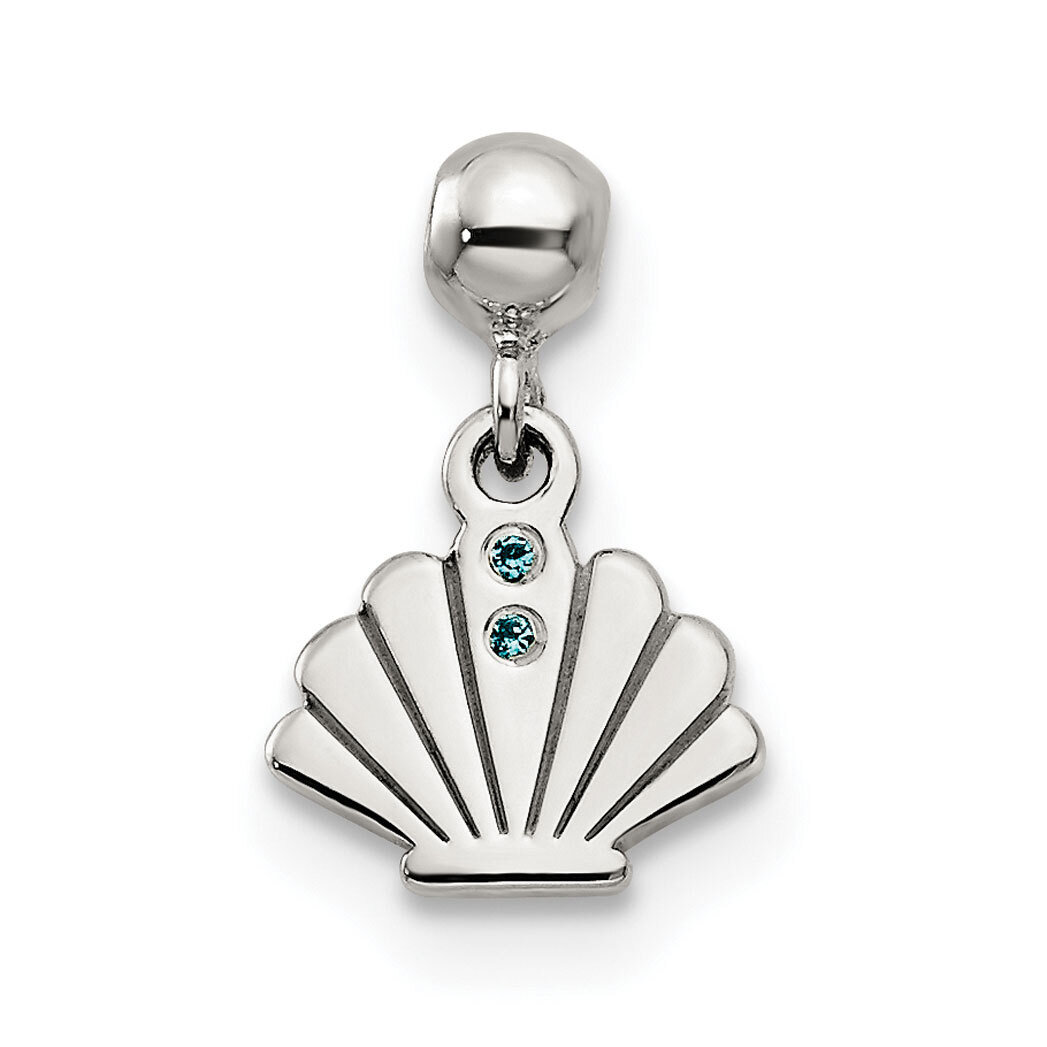 Blue CZ Diamond Dangle Shell Charm Sterling Silver Mio Memento QMM162