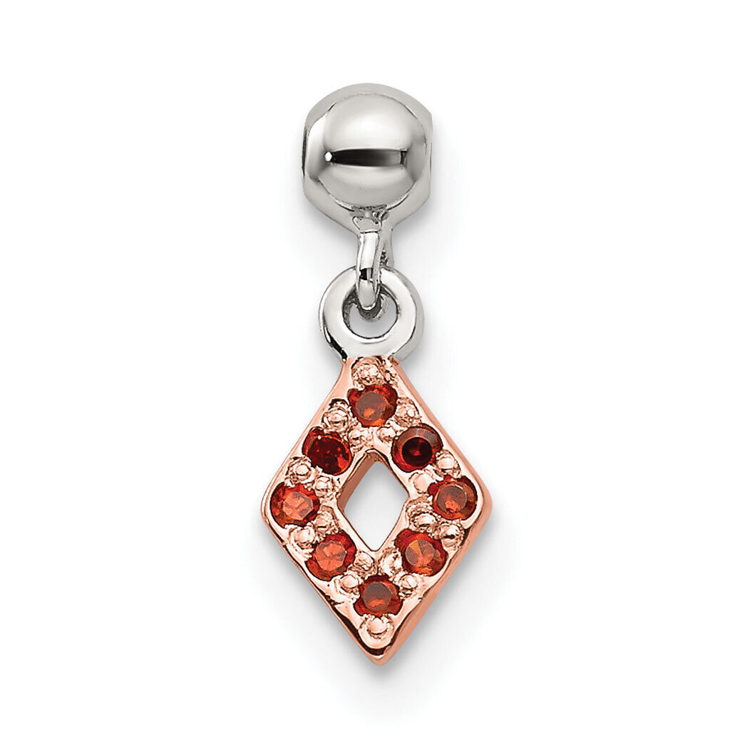 Rose Tone with Red CZ Diamond Dangle Charm Sterling Silver Mio Memento QMM186, MPN: QMM186,