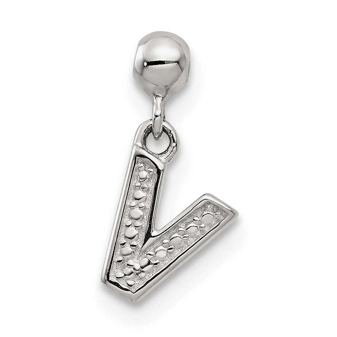 Letter V Charm Sterling Silver Dangle QMM190V, MPN: QMM190V,