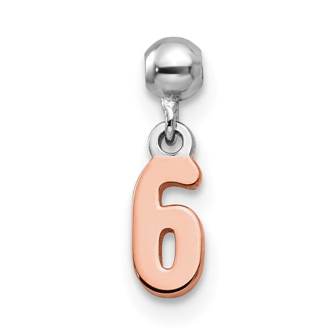 Number 6 Charm Sterling Silver Rhodium &amp; Rose Tone QMM191N6, MPN: QMM191N6,