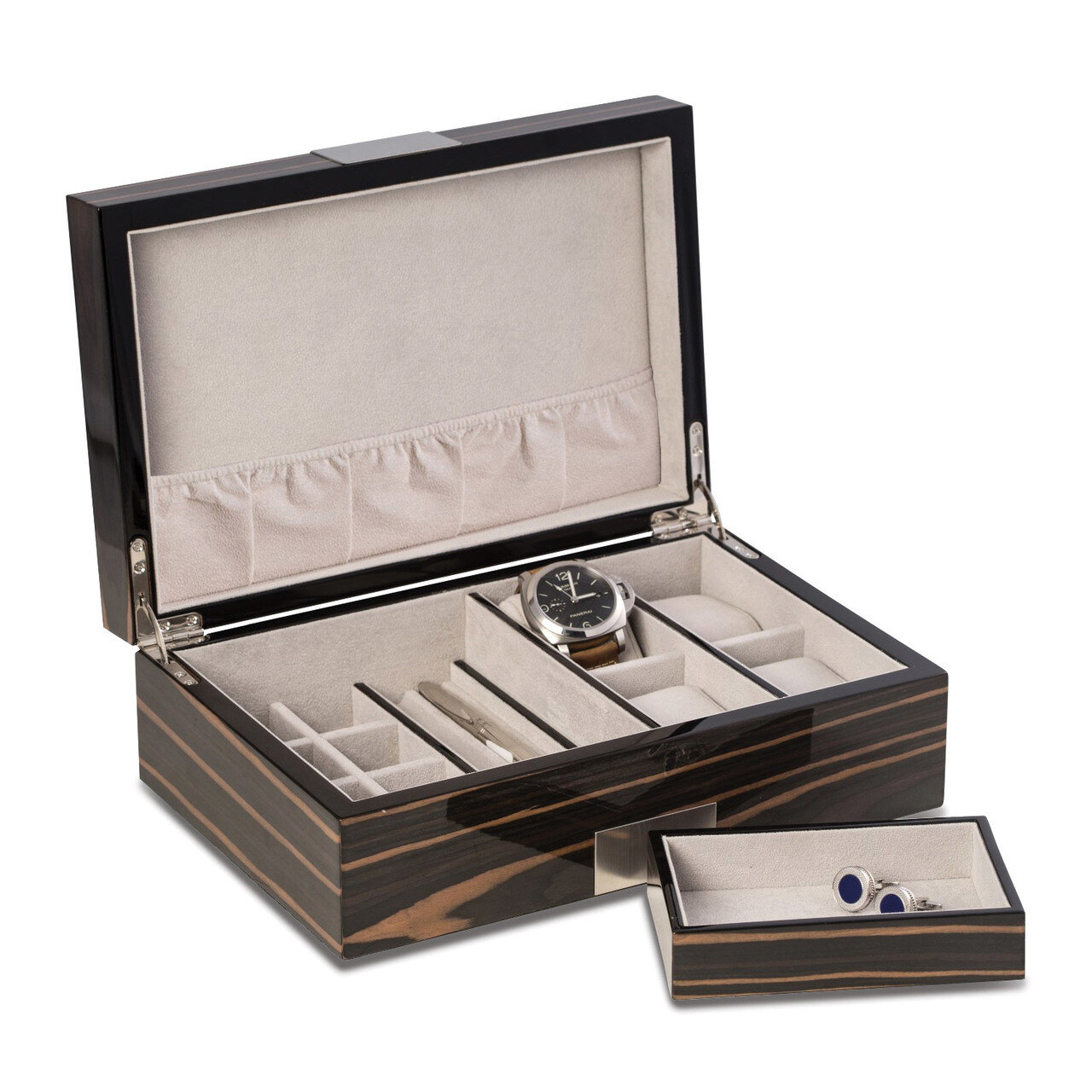 Ebony Finish Wood 4-Watch and Jewelry Box Engravable GM18302