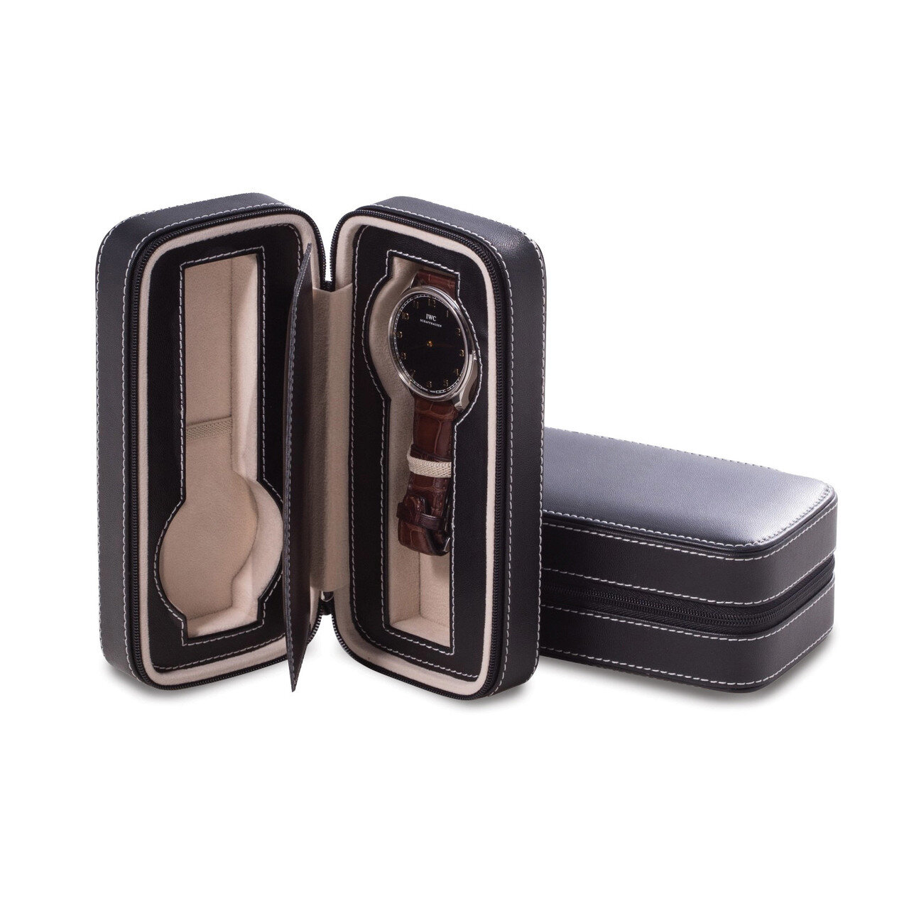 Black Leather 2-Watch Travel Case GM18316, MPN: GM18316, 797140575917