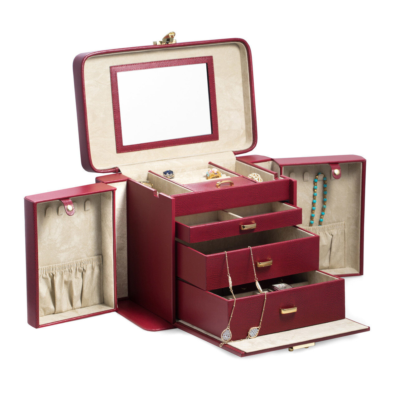 Red Lizard Textured Leather 4-Level Jewelry Case GM18326, MPN: GM18326, 797140506751