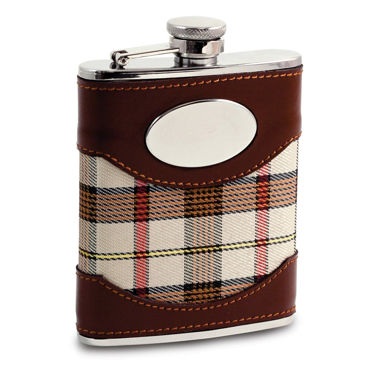Beige Fabric Flask 6oz Stainless Steel GM18387