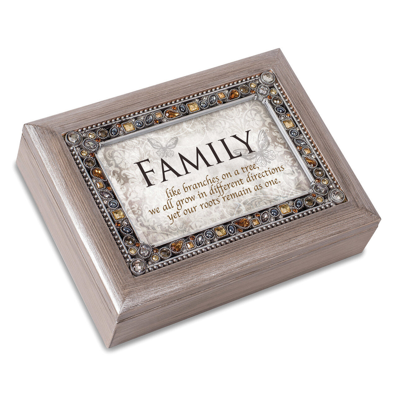 Family Tree Music Box Jeweled Woodgrain Resin GM18582
