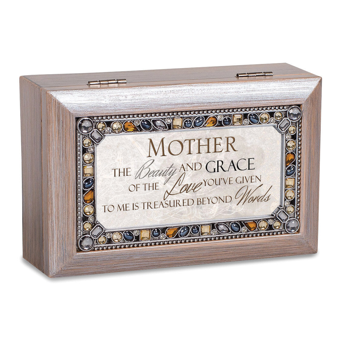 Mother Music Box Jeweled Woodgrain Resin GM18595