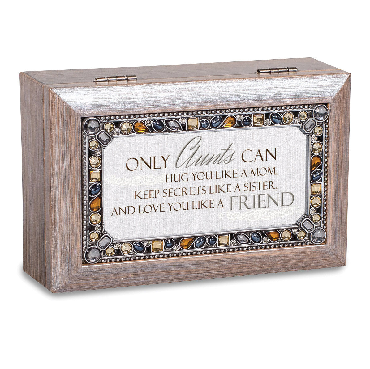 Aunts Music Box Jeweled Woodgrain Resin GM18598