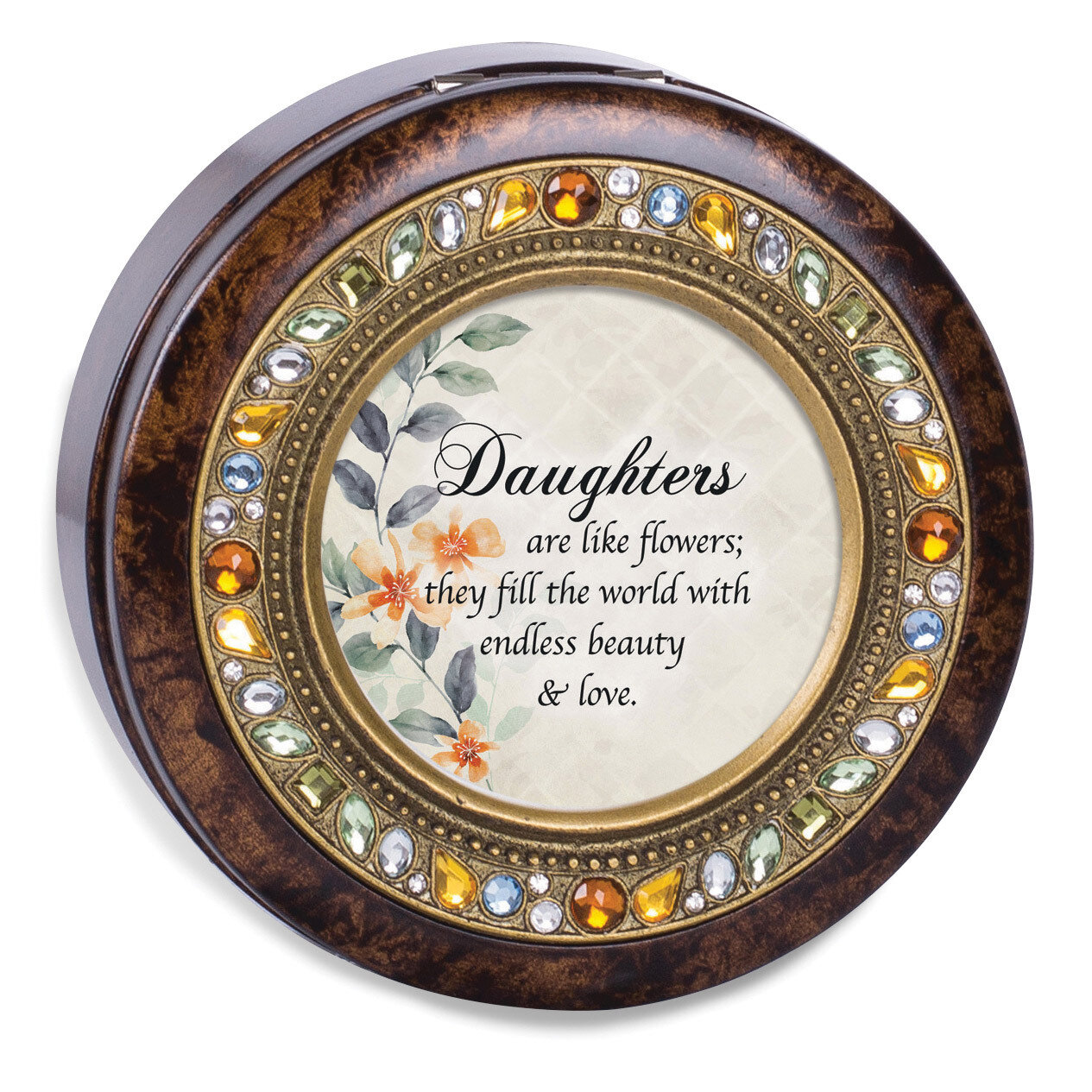 Jeweled Woodgrain Resin Daughter Round Music Box GM18602, MPN: GM18602, 633303847418
