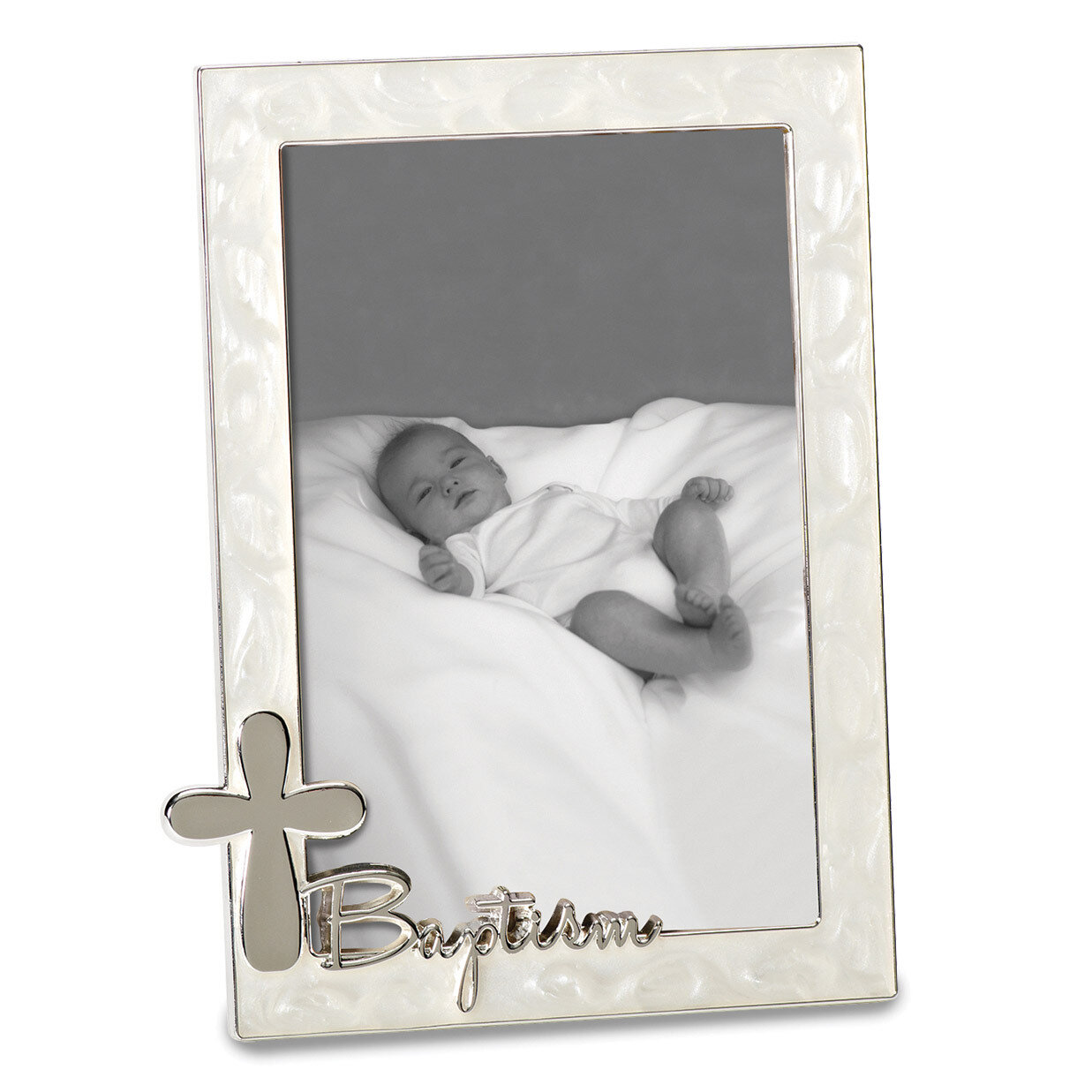 Ivory Enameled Baptism 4x6 Photo Frame Silver-tone GM19098, MPN: GM19098, 89945572469