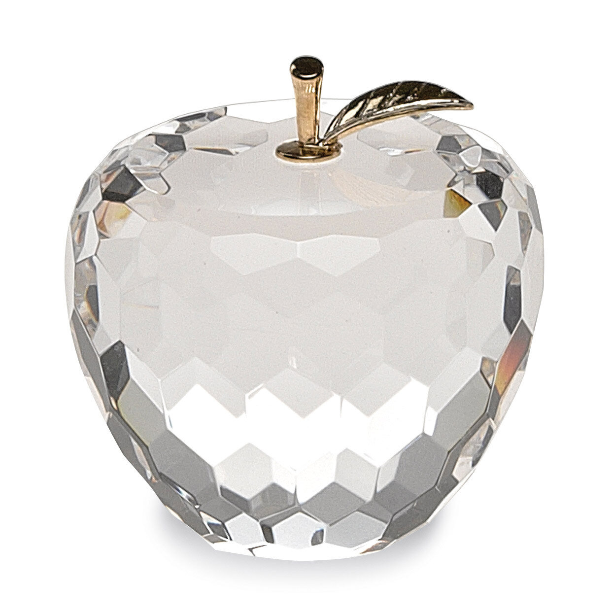 Badash Crystal Faceted Apple Paperweight with Golden Stem GM19724