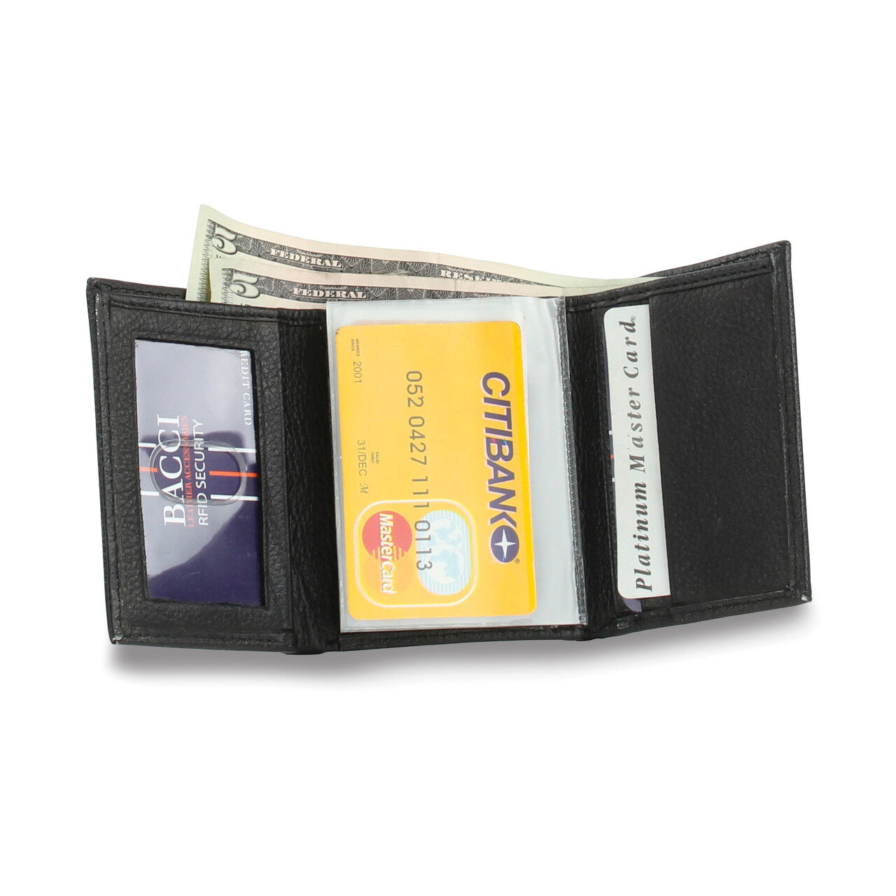 Black Leather RFID Trifold Wallet Engravable GM20672