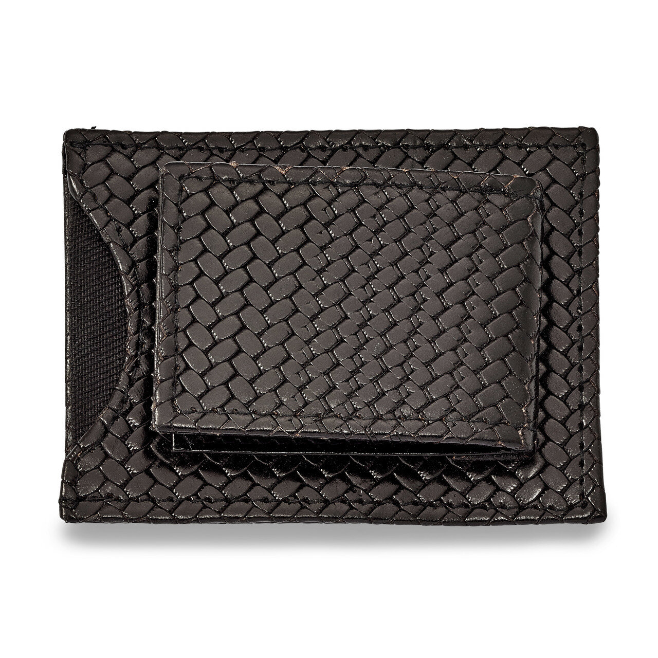 Black Leather Basketweave Money Clip with Attached Cardholder GM20762