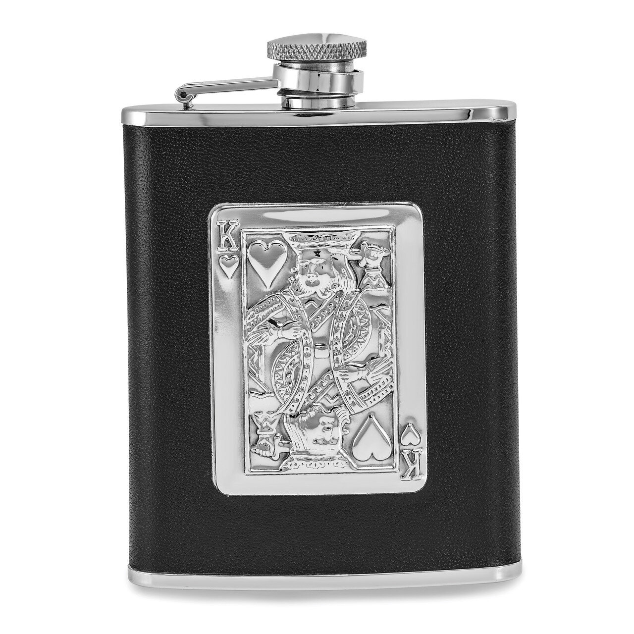Black Leather King of Hearts 6oz Flask Silver-tone GM20773, MPN: GM20773, 788089101138