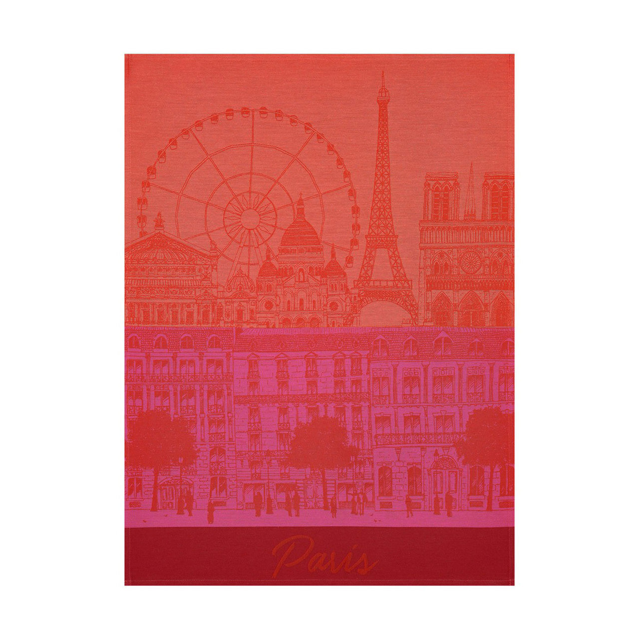 Le Jacquard Francais Paris Panorama Red Kiss Tea Towel 24 X 31 Inch 22746 Set of 4