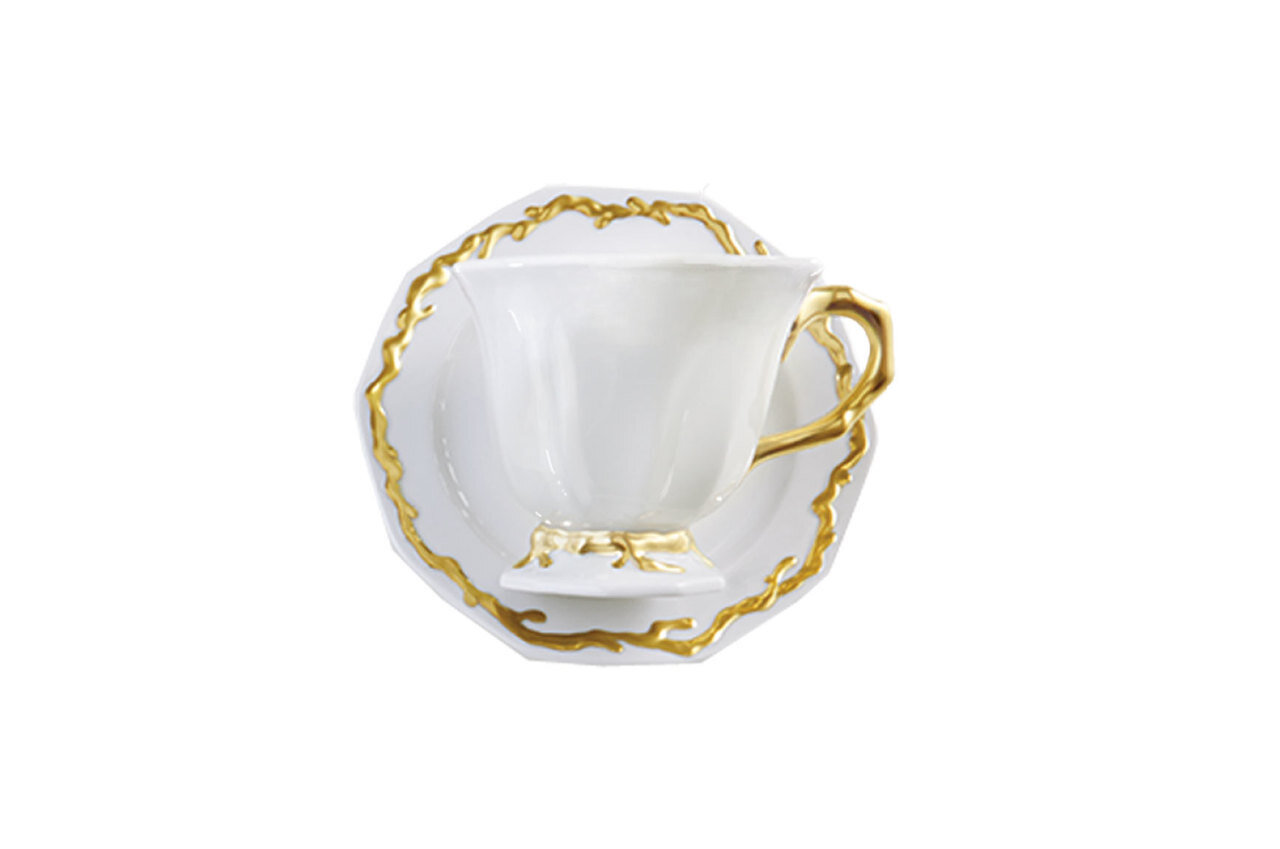 Mottahedeh Barriera Corallina Tea Cup & Saucer Gold TD504