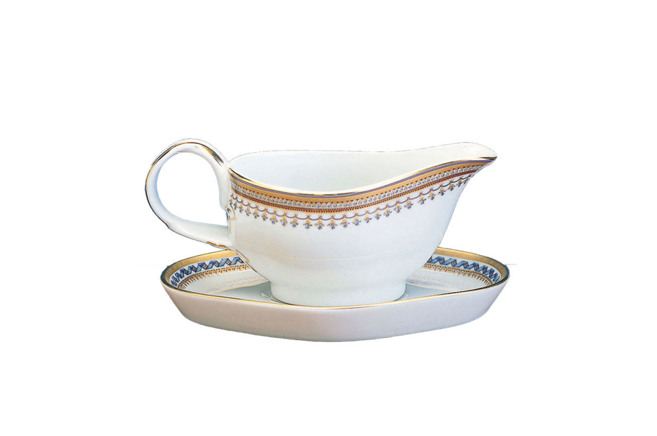 Mottahedeh Chinoise Blue Gravy Boat &amp; Stand S1508, MPN: S1508,