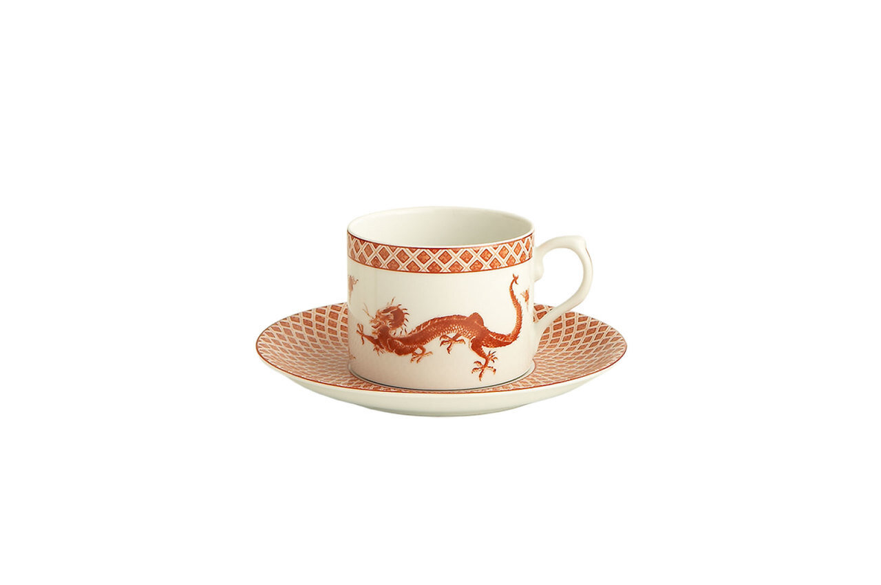 Mottahedeh Red Dragon Can Cup and Saucer S1844, MPN: S1844,