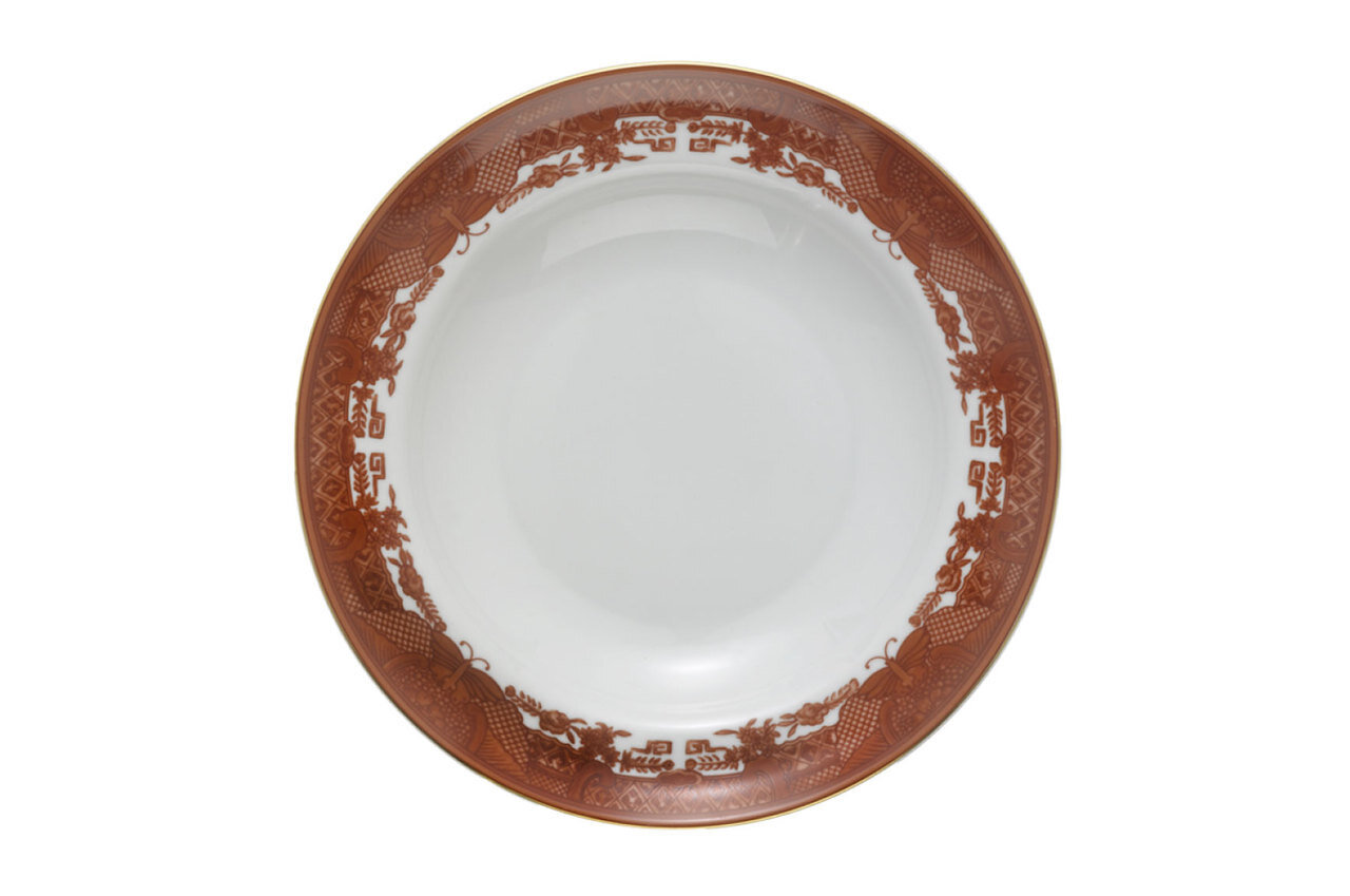 Mottahedeh Fitzhugh Cinnabar Rim Soup Plate S2505
