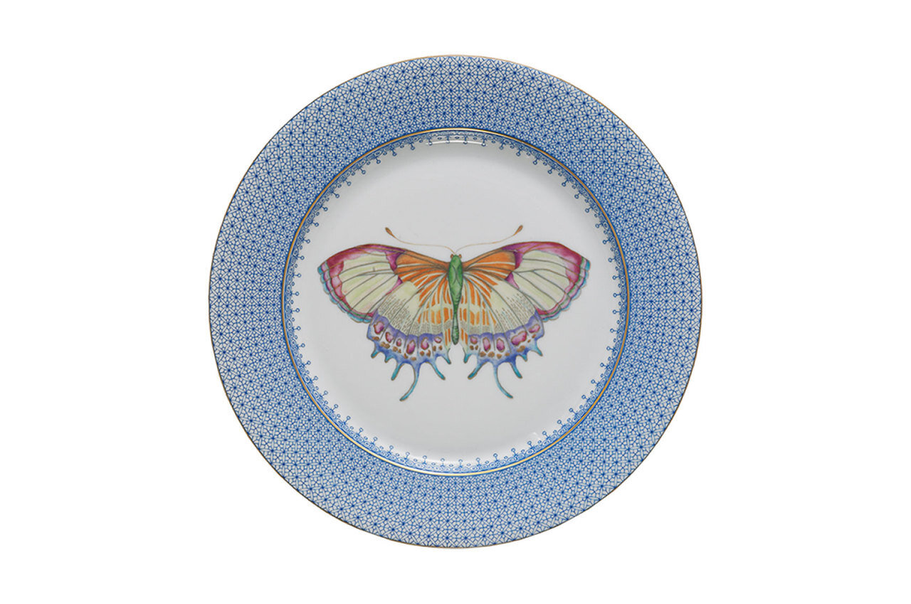Mottahedeh Cornflower Lace Dessert Plate W/Butterfly Deco S1452A