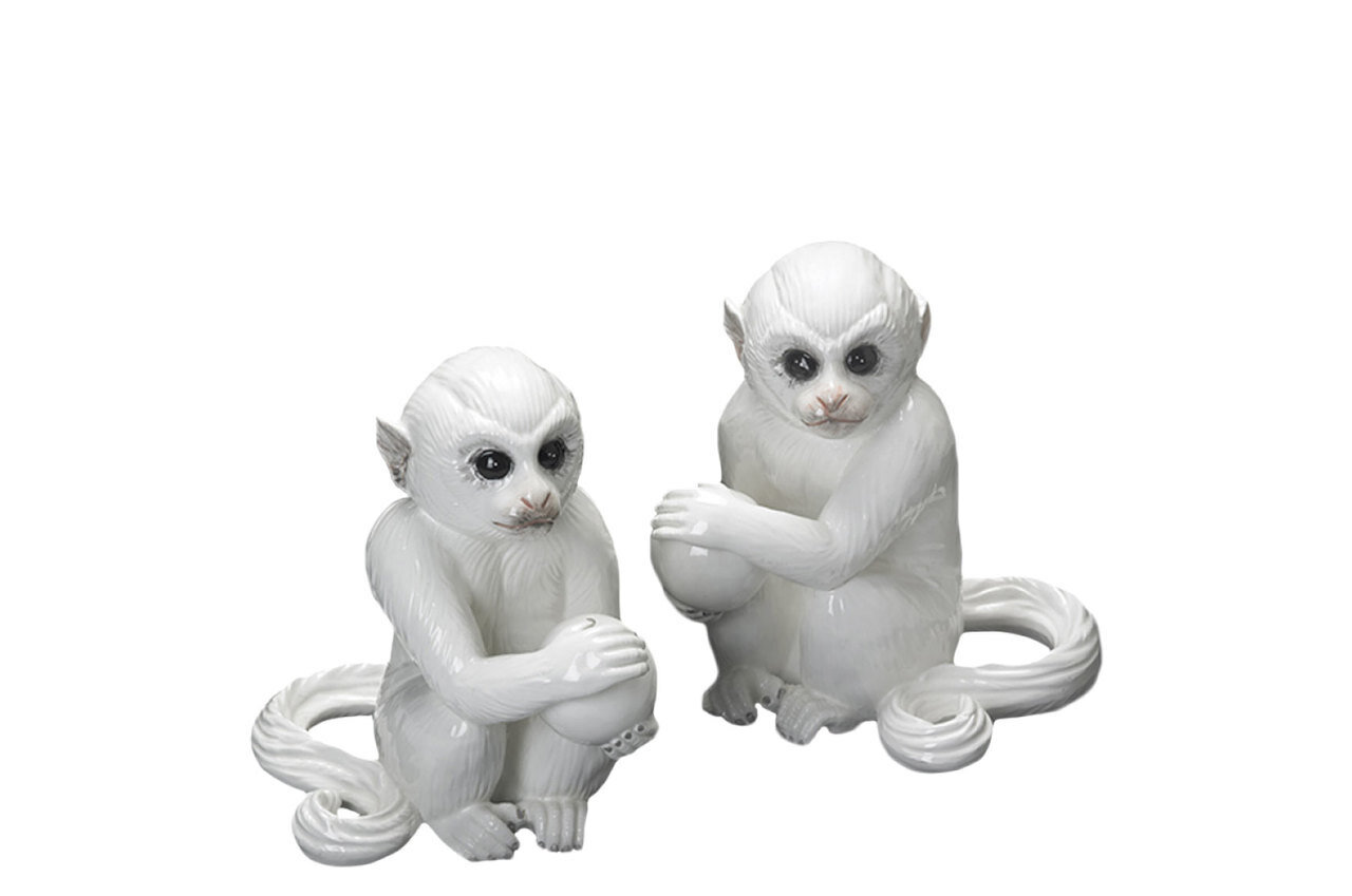 Mottahedeh White Monkey Bookends Pair S4324
