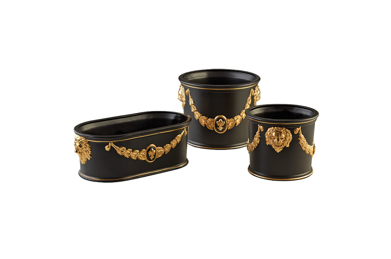 Mottahedeh Round Cachepott Black &amp; Gold Small 7.5 Inch D. 6 Inch H. TD412, MPN: TD412,