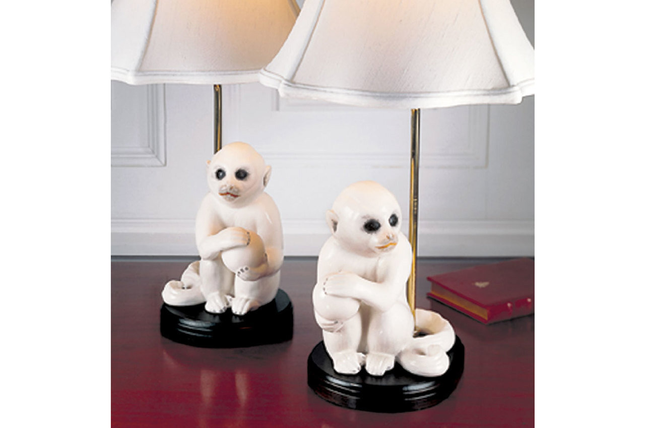 Mottahedeh White Monkey Lamp Pair S4324L, MPN: S4324L,
