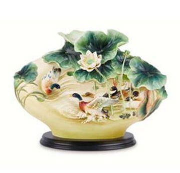 Franz Porcelain Teal Lotus Vase Limited Edition FZ03682