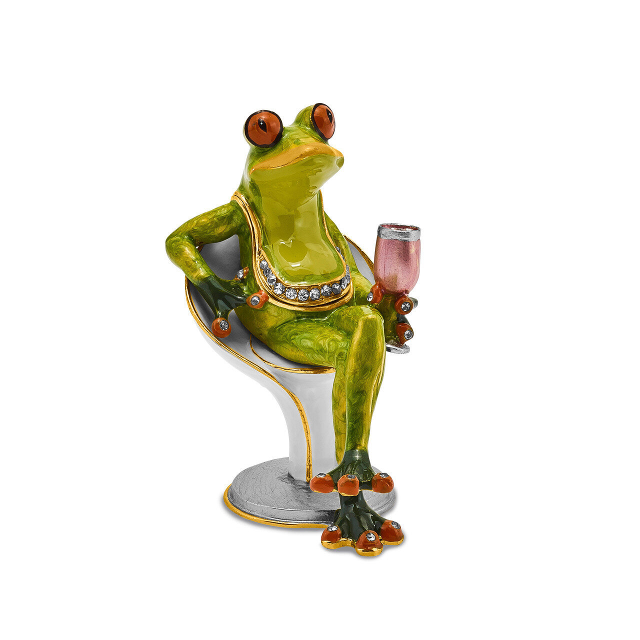 Vino Frog Trinket Box Enamel on Pewter by Jere