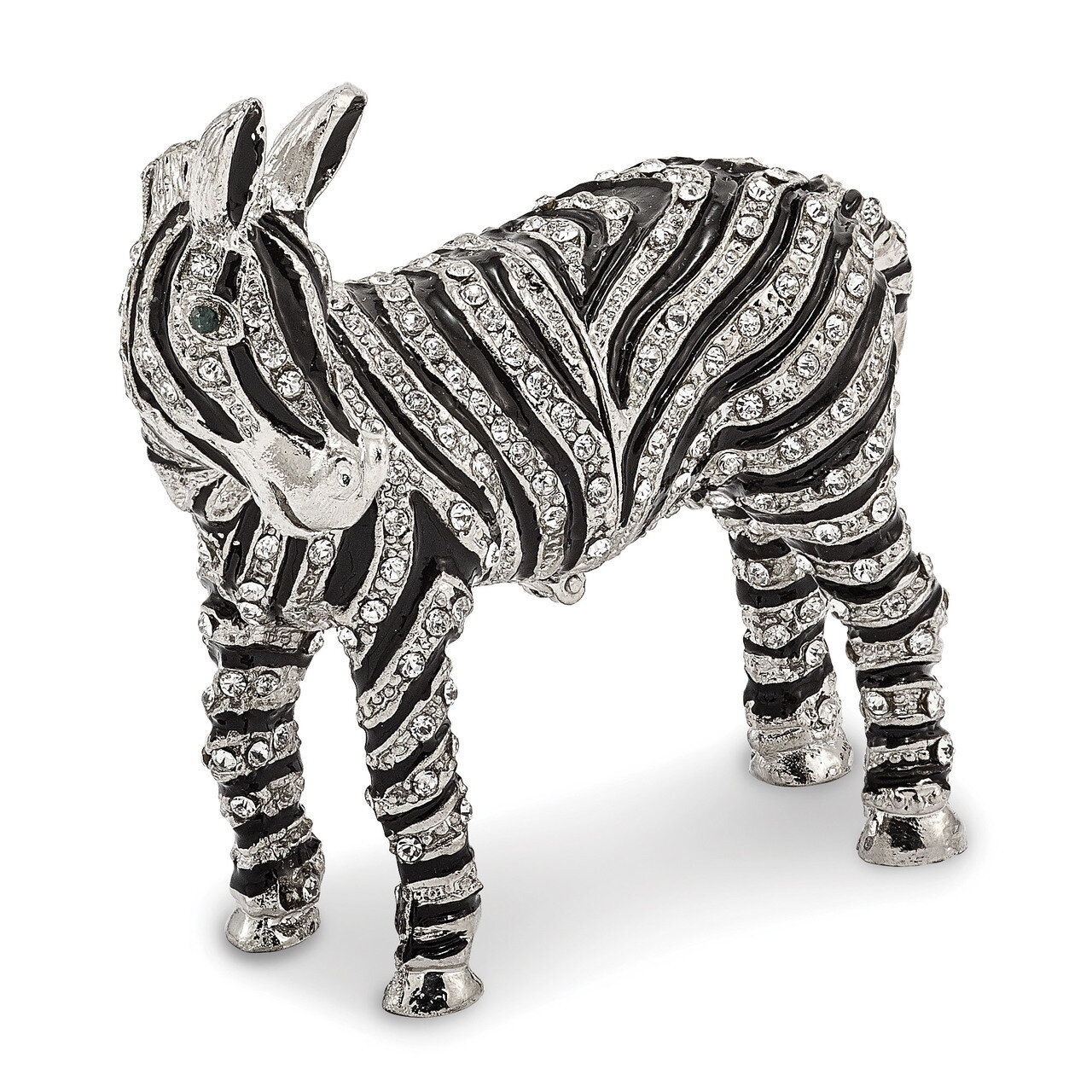 Full Crystal Zebra Trinket Box Enamel on Pewter by Jere