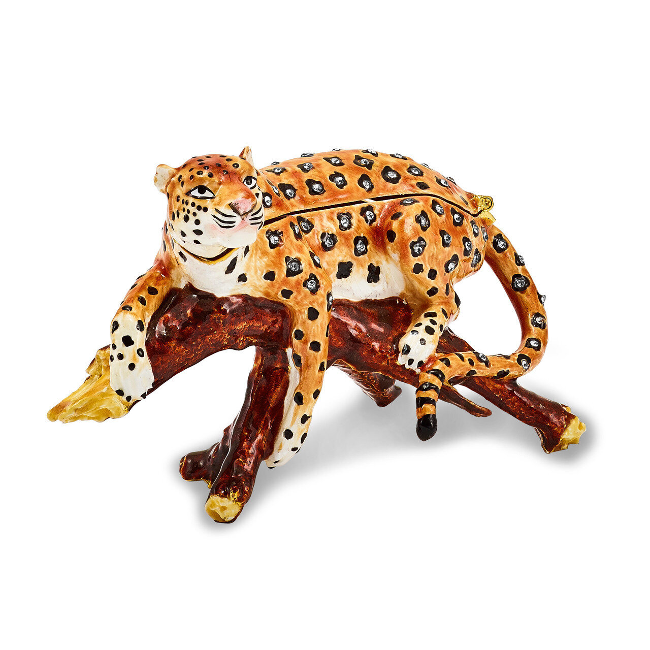 Leopard in Tree Trinket Box Enamel on Pewter by Jere