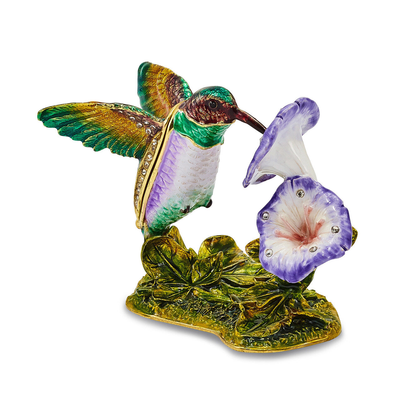 Hummingbird Flower Trinket Box Enamel on Pewter by Jere