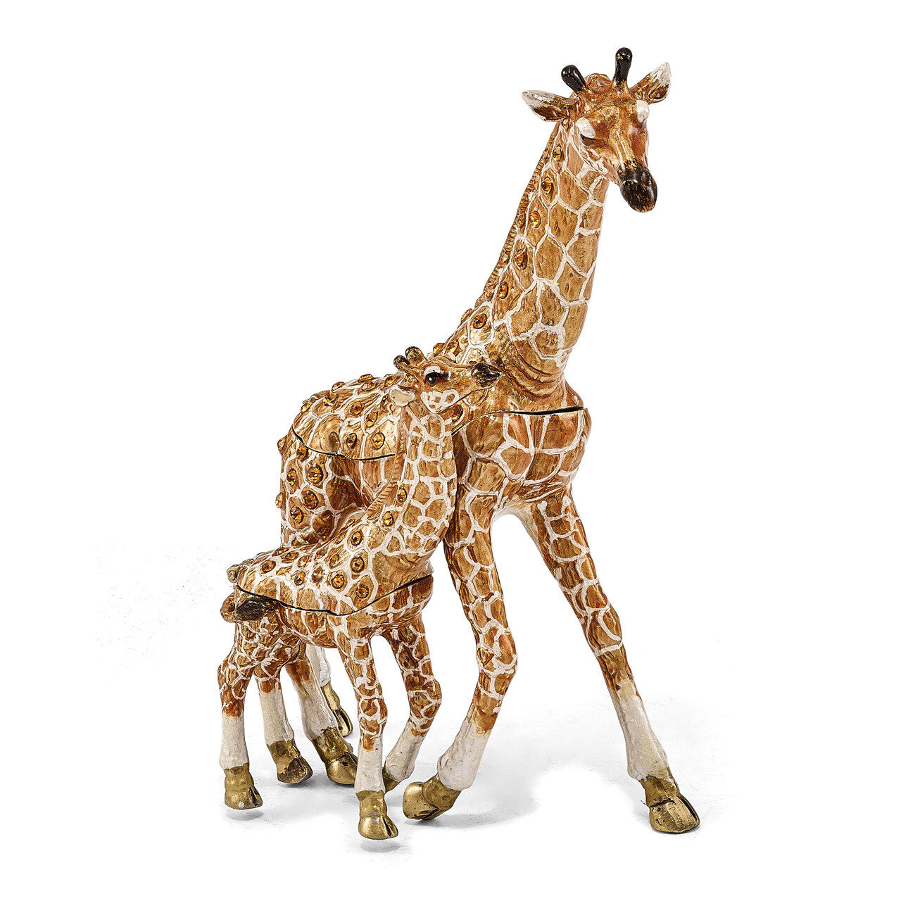 Mother Baby Giraffe Trinket Box Enamel on Pewter by Jere