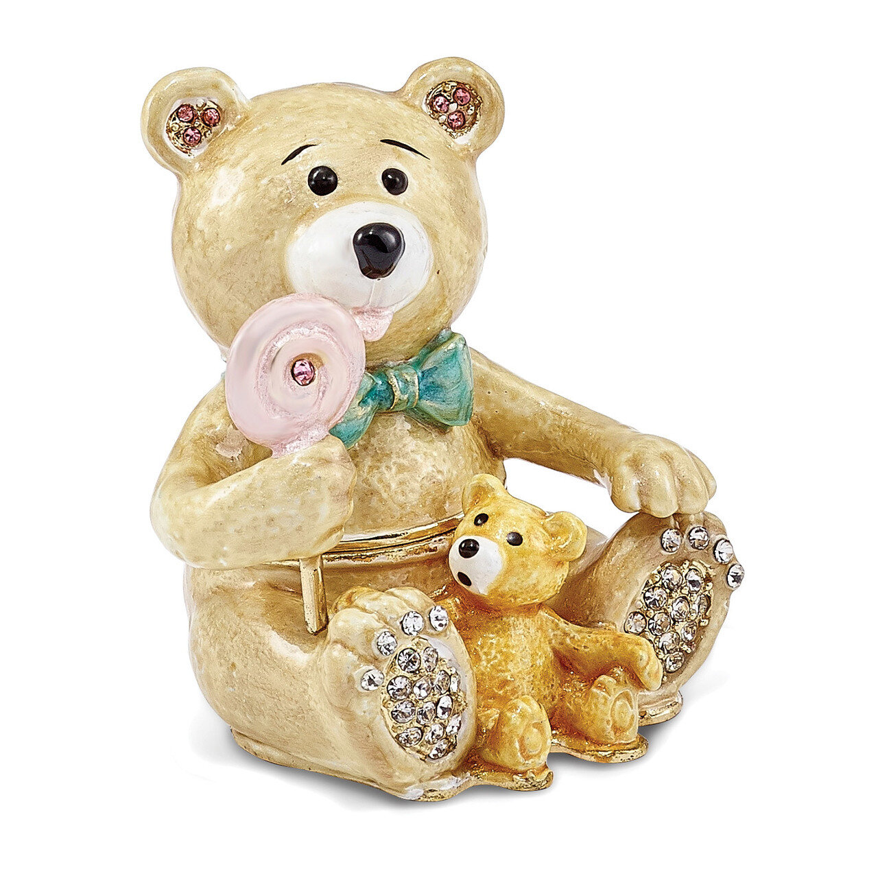 Two Teddy Bears Trinket Box Enamel on Pewter by Jere
