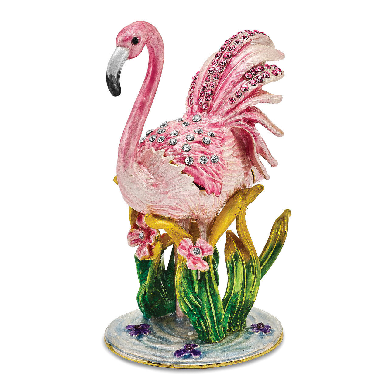 Pink Flamingo Trinket Box Enamel on Pewter by Jere