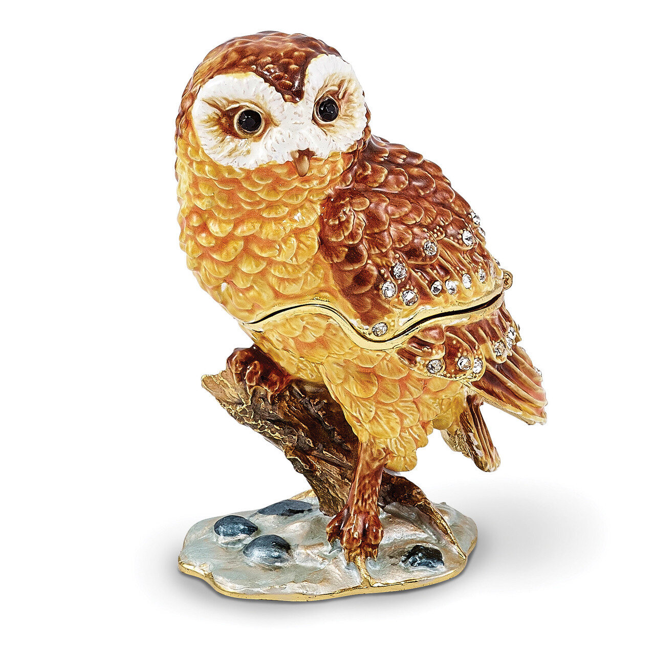 Owl on Branch Trinket Box Enamel on Pewter by Jere